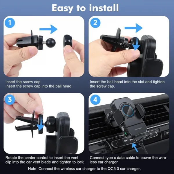 BEYIMEI 15W Fast Wireless Car Charger Mount - Wireless Charging Car Mount Auto-Clamping.Phone Holder Quick Charging for 9/10/11/12/13/14/15 Pro/MAX/XS/XR/X/8/Plus Samsung Galaxy