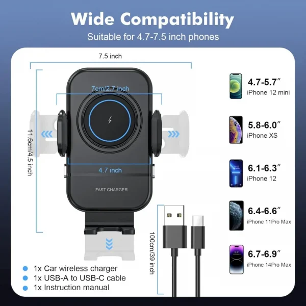 BEYIMEI 15W Fast Wireless Car Charger Mount - Wireless Charging Car Mount Auto-Clamping.Phone Holder Quick Charging for 9/10/11/12/13/14/15 Pro/MAX/XS/XR/X/8/Plus Samsung Galaxy