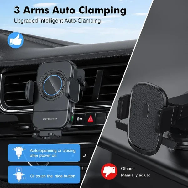 BEYIMEI 15W Fast Wireless Car Charger Mount - Wireless Charging Car Mount Auto-Clamping.Phone Holder Quick Charging for 9/10/11/12/13/14/15 Pro/MAX/XS/XR/X/8/Plus Samsung Galaxy