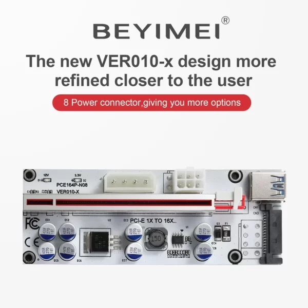 BEYIMEI Mining Riser Card,PCI-E 1X to 16X Adapter Card,with 0.6 m USB 3.0 Extension Cable,6PIN / 4PIN / SATA Interface, for Bitcoin, Crypto Mining Ethereum Mining ETH (VER010-X,1 Pack)