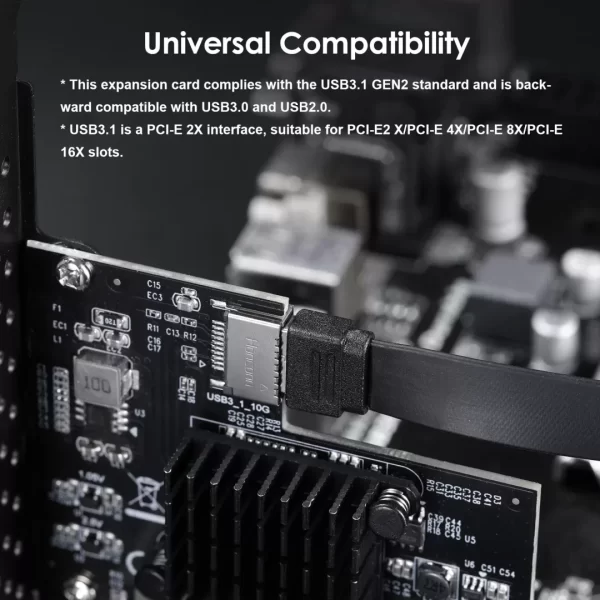 BEYIMEI PCI-E 2X to USB3.1 A-Key Gen2 Front Type-C Expansion Card,10Gbps Type-E Internal 20-pin Front Panel Connector Riser Card,PCI Express 3.0 X2 Adapter for Desktop PCs (ASM3142)