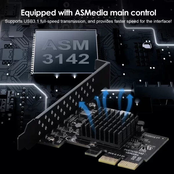 BEYIMEI PCI-E 2X to USB3.1 A-Key Gen2 Front Type-C Expansion Card,10Gbps Type-E Internal 20-pin Front Panel Connector Riser Card,PCI Express 3.0 X2 Adapter for Desktop PCs (ASM3142)