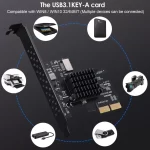 BEYIMEI PCI-E 2X to USB3.1 A-Key Gen2 Front Type-C Expansion Card,10Gbps Type-E Internal 20-pin Front Panel Connector Riser Card,PCI Express 3.0 X2 Adapter for Desktop PCs (ASM3142)