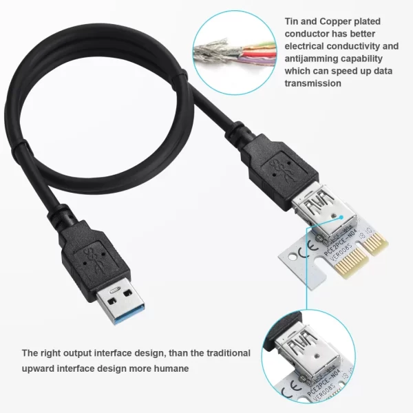 BEYIMEI Mining Riser Card,PCI-E 1X to 16X Adapter Card,with 0.6 m USB 3.0 Extension Cable,6PIN / 4PIN / SATA Interface, for Bitcoin, Crypto Mining Ethereum Mining ETH (VER010-X,1 Pack)