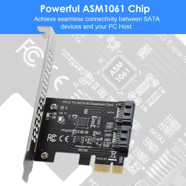 BEYIMEI PCIe SATA Card 2 Ports, PCI-E to SATA Expansion Card,6Gbps PCI-E (2X 4X 8X 16X) SATA 3.0 Controller Card for Windows10/8/7/XP/Vista/Linux,Support SSD and HDD