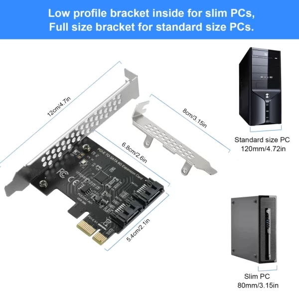 BEYIMEI PCIe SATA Card 2 Ports, PCI-E to SATA Expansion Card,6Gbps PCI-E (2X 4X 8X 16X) SATA 3.0 Controller Card for Windows10/8/7/XP/Vista/Linux,Support SSD and HDD