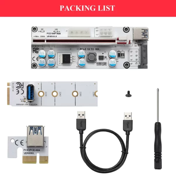 BEYIMEI PCI-E 1X to 16X VER010-X Riser Card with M.2 to PCI-E X1 NGFF Slot Adapter Card,for Bitcoin Crypto Mining Ethereum Mining