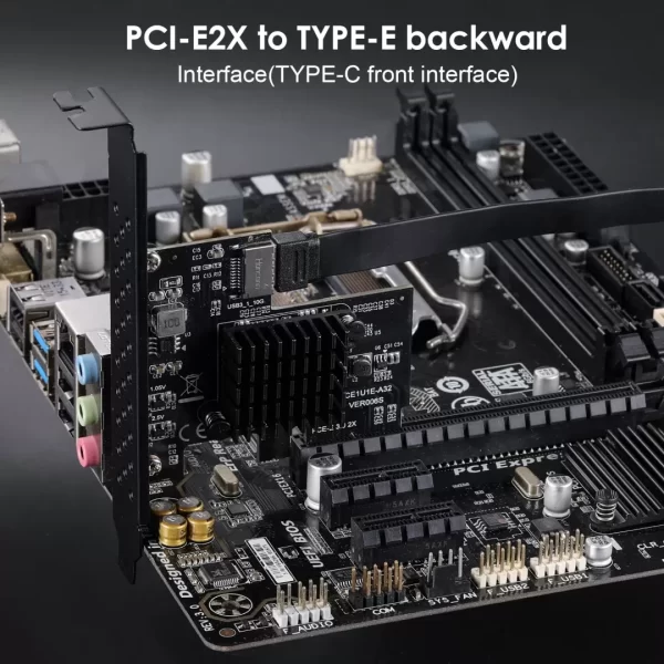 BEYIMEI PCI-E 2X to USB3.1 A-Key Gen2 Front Type-C Expansion Card,10Gbps Type-E Internal 20-pin Front Panel Connector Riser Card,PCI Express 3.0 X2 Adapter for Desktop PCs (ASM3142)