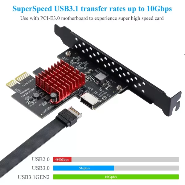 BEYIMEI PCI-E 1X to USB3.1 A-Key Gen2 Front Type-C Expansion Card,10Gbps Type-E Internal 20-pin Front Panel Connector Riser Card,PCI Express 3.0 X1 Adapter for Desktop PCs (ASM3142)