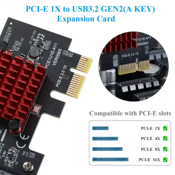 BEYIMEI PCI-E 1X to USB3.1 A-Key Gen2 Front Type-C Expansion Card,10Gbps Type-E Internal 20-pin Front Panel Connector Riser Card,PCI Express 3.0 X1 Adapter for Desktop PCs (ASM3142)