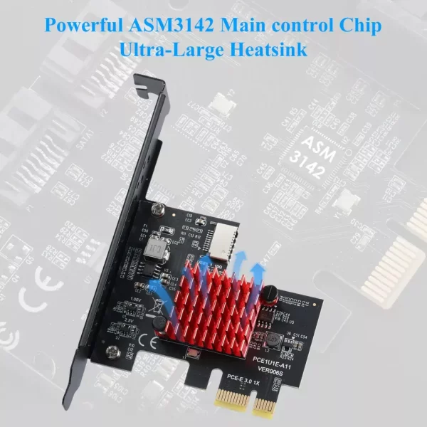 BEYIMEI PCI-E 1X to USB3.1 A-Key Gen2 Front Type-C Expansion Card,10Gbps Type-E Internal 20-pin Front Panel Connector Riser Card,PCI Express 3.0 X1 Adapter for Desktop PCs (ASM3142)
