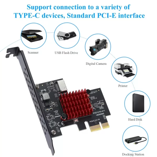 BEYIMEI PCI-E 1X to USB3.1 A-Key Gen2 Front Type-C Expansion Card,10Gbps Type-E Internal 20-pin Front Panel Connector Riser Card,PCI Express 3.0 X1 Adapter for Desktop PCs (ASM3142)