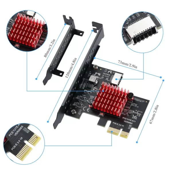 BEYIMEI PCI-E 1X to USB3.1 A-Key Gen2 Front Type-C Expansion Card,10Gbps Type-E Internal 20-pin Front Panel Connector Riser Card,PCI Express 3.0 X1 Adapter for Desktop PCs (ASM3142)