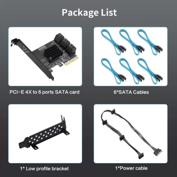 BEYIMEI PCIe 4X SATA Card 6 Ports,SATA III 6 Gbps Controller Expansion Card, ASM1166/SATA 3.0 Non-Raid,with 6 SATA Cables, (Support 6 SATA 3.0 Devices)