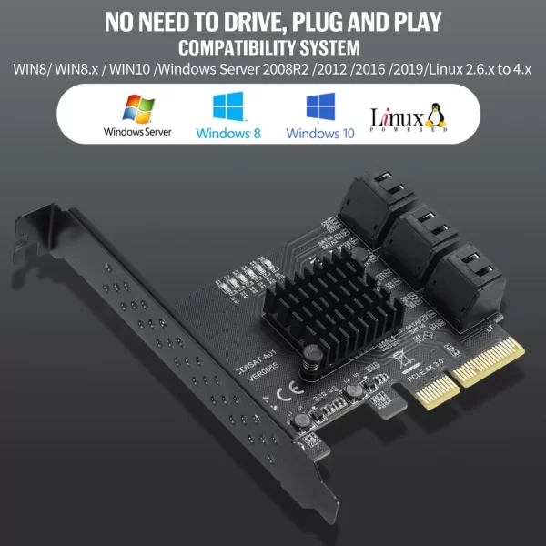 BEYIMEI PCIe 4X SATA Card 6 Ports,SATA III 6 Gbps Controller Expansion Card, ASM1166/SATA 3.0 Non-Raid,with 6 SATA Cables, (Support 6 SATA 3.0 Devices)