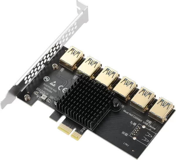 BEYIMEI PCI-E 1 to 6 Riser Card,PCI-E 1X to External 6 PCI-E USB 3.0 Adapter Multiplier Card,PCIE Riser Card for Bitcoin Mining