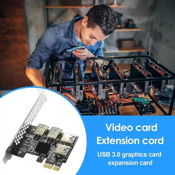 BEYIMEI PCI-E 1 to 4 PCI-Express 16X Slots Riser Card,PCI-E 1X to External 4 PCI-E USB 3.0 Adapter Multiplier Card for Bitcoin Mining