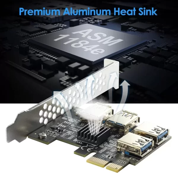 BEYIMEI PCI-E 1 to 4 PCI-Express 16X Slots Riser Card,PCI-E 1X to External 4 PCI-E USB 3.0 Adapter Multiplier Card for Bitcoin Mining