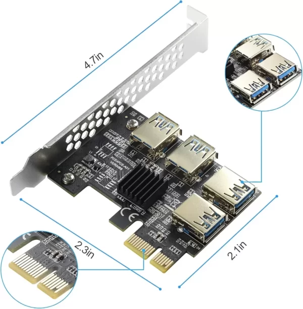 BEYIMEI PCI-E 1 to 4 PCI-Express 16X Slots Riser Card,PCI-E 1X to External 4 PCI-E USB 3.0 Adapter Multiplier Card for Bitcoin Mining