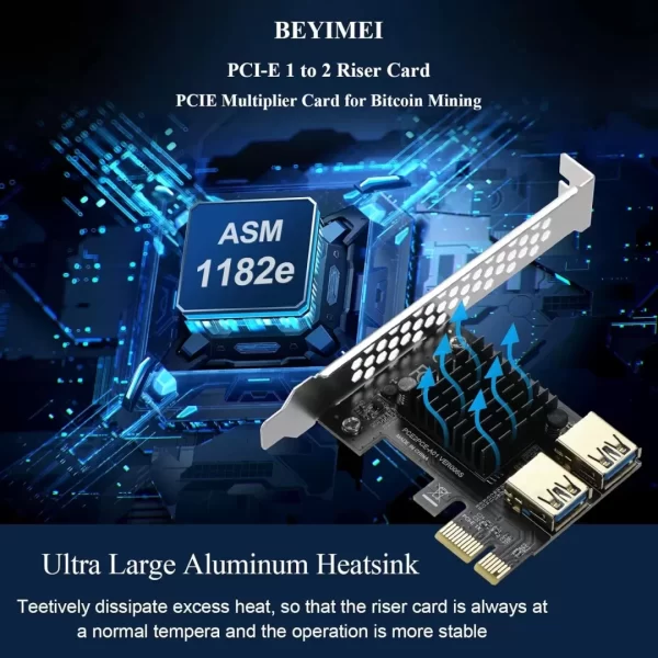 BEYIMEI PCI-E 1 to 2 Riser Card,Pcie Splitter 1 to 2 PCIE Riser Card,PCI-E 1X to External 2 PCI-E USB 3.0 Adapter Multiplier Card for Bitcoin Ethereum Mining