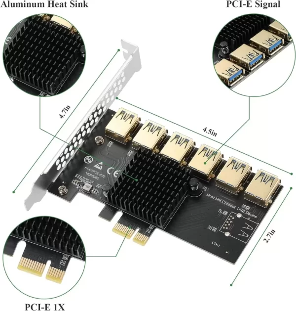 BEYIMEI PCI-E 1 to 6 Riser Card,PCI-E 1X to External 6 PCI-E USB 3.0 Adapter Multiplier Card,PCIE Riser Card for Bitcoin Mining