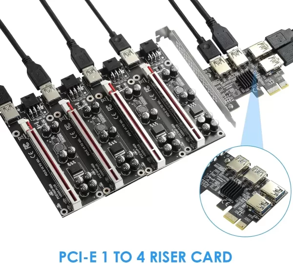 BEYIMEI PCI-E 1 to 4 PCI-Express 16X Slots Riser Card,PCI-E 1X to External 4 PCI-E USB 3.0 Adapter Multiplier Card for Bitcoin Mining