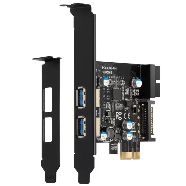 BEYIMEI PCI-E to USB 3.0 2-Port Expansion Card, with 15-pin SATA Power Connector and 19-pin USB3.0 Interface, Suitable for Desktop Windows XP/Vista / 7/8/10 / Linux/Ubuntu（2X Type a）