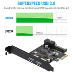 BEYIMEI PCI-E to USB 3.0 2-Port Expansion Card, with 15-pin SATA Power Connector and 19-pin USB3.0 Interface, Suitable for Desktop Windows XP/Vista / 7/8/10 / Linux/Ubuntu（2X Type a）