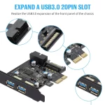 BEYIMEI PCI-E to USB 3.0 2-Port Expansion Card, with 15-pin SATA Power Connector and 19-pin USB3.0 Interface, Suitable for Desktop Windows XP/Vista / 7/8/10 / Linux/Ubuntu（2X Type a）