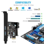 BEYIMEI PCI-E to USB 3.0 2-Port Expansion Card, with 15-pin SATA Power Connector and 19-pin USB3.0 Interface, Suitable for Desktop Windows XP/Vista / 7/8/10 / Linux/Ubuntu（2X Type a）
