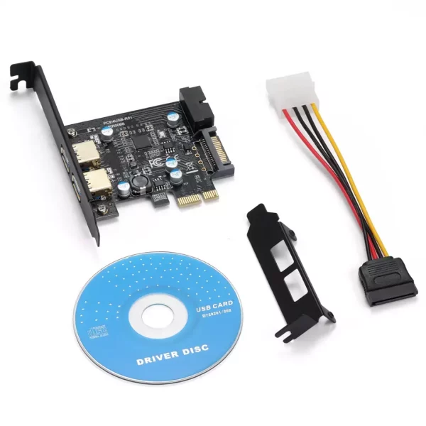 BEYIMEI PCI-E to USB 3.0 2-Port Expansion Card, with 15-pin SATA Power Connector and 19-pin USB3.0 Interface, Suitable for Desktop Windows XP/Vista / 7/8/10 / Linux/Ubuntu（2X Type a）