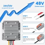 BEYIMEI DC 12V to 48V 5A Step-Up Converter ，with Fuse Regulator Boost Power Converter Waterproof Transformer for Golf Cart Trucks, Boats, and Solar Systems.