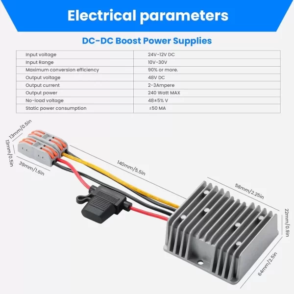 BEYIMEI DC 12V to 48V 5A Step-Up Converter ，with Fuse Regulator Boost Power Converter Waterproof Transformer for Golf Cart Trucks, Boats, and Solar Systems.