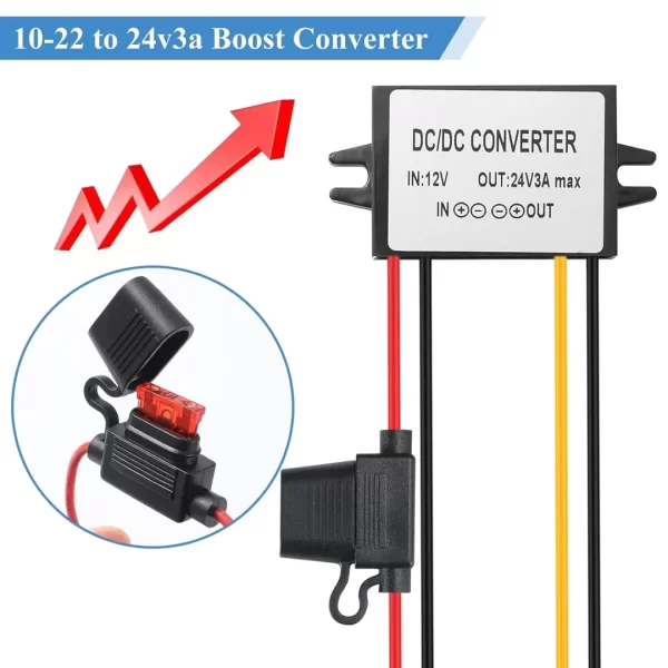 BEYIMEI DC/DC Boost Buck Converter 12V to 24V 3A 72W Step up Converter Module Waterproof Power Supply Board Voltage Stabilizer forTransformer for Car Audio Solar Power System LED Display Screen