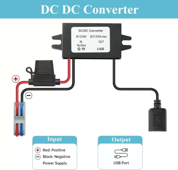 BEYIMEI DC USB Buck Converter 12V 24V to 5V 3A with Output Power Adapter Car Power Converter Reduce for Car Audio, LED, Car Recorder.