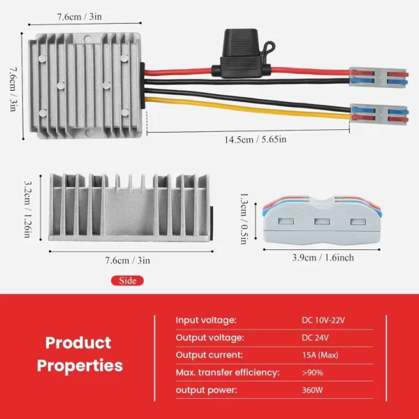 DC/DC Boost Buck Converter 12V to 24V 15A 360W BEYIMEI Step up Converter Module Waterproof Power Supply Board Voltage Stabilizer forTransformer for Car Audio Solar Power System LCD Television