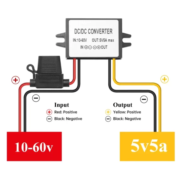 BEYIMEI Voltage Reducer DC Converter 10-60V 12V/24V/36v/48V to 5V5A Buck Converter