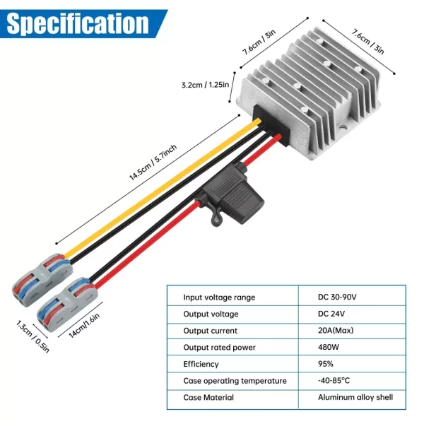 BEYIMEI Voltage Reducer,DC to DC Converter 30-90V 24V/48V/60V/72V to  24V20A