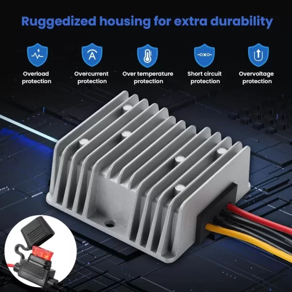 BEYIMEI DC9-32 to 12V/10A Voltage Stabilizer with Quick Connection Cable, DC to DC Adapter Stabilized Converter，Waterproof Stabilized Converter for Golf Car, Forklifts.