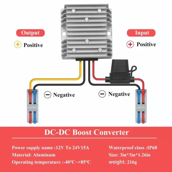 DC/DC Boost Buck Converter 12V to 24V 15A 360W BEYIMEI Step up Converter Module Waterproof Power Supply Board Voltage Stabilizer forTransformer for Car Audio Solar Power System LCD Television