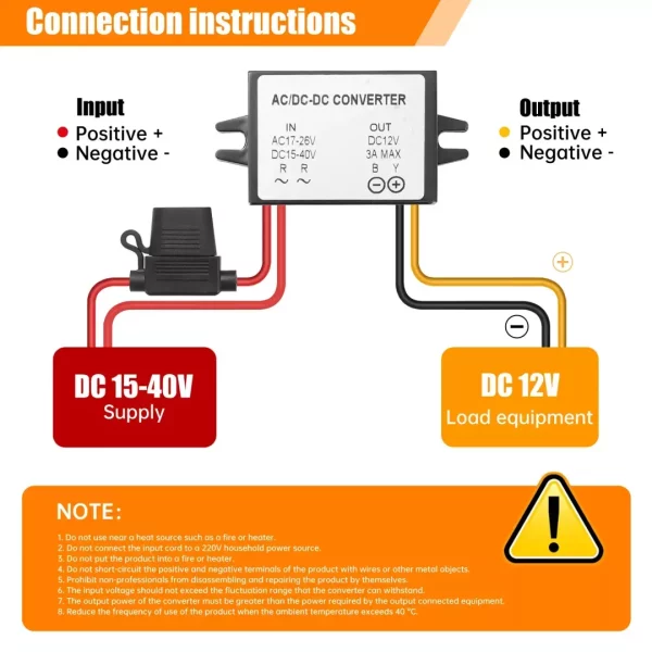 BEYIMEI Voltage Convertor AC 24V to DC 12V Buck Voltage Waterproof Power Module with Fuse for Car Step Down Converter (3A)