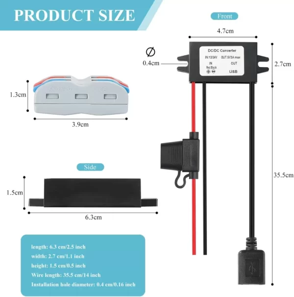 BEYIMEI DC USB Buck Converter 12V 24V to 5V 3A with Output Power Adapter Car Power Converter Reduce for Car Audio, LED, Car Recorder.