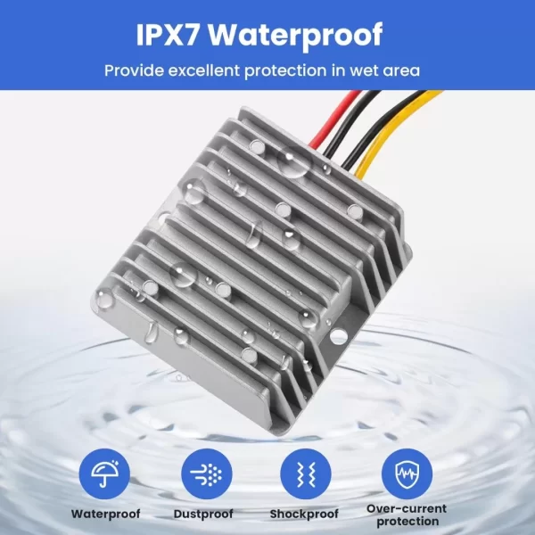BEYIMEI DC9-32 to 12V/10A Voltage Stabilizer with Quick Connection Cable, DC to DC Adapter Stabilized Converter，Waterproof Stabilized Converter for Golf Car, Forklifts.