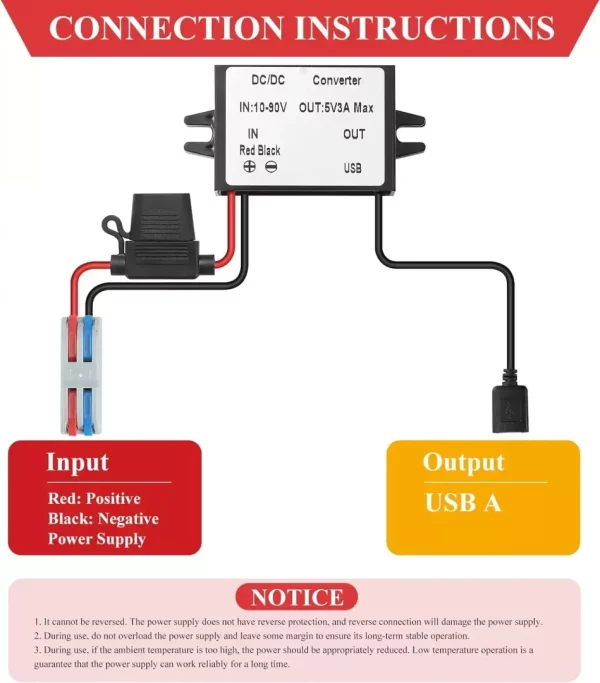 BEYIMEI DC Buck Converter 12V/24V/36V/48V/60V/72V to 5V3A 15W with USB