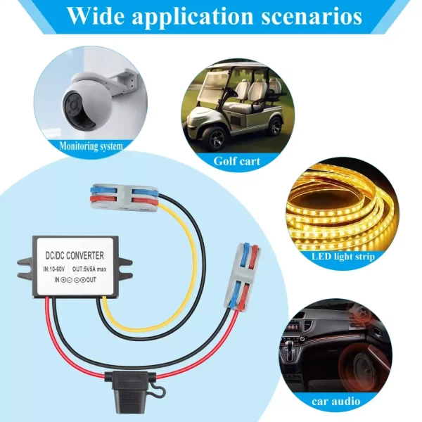 BEYIMEI Voltage Reducer DC Converter 10-60V 12V/24V/36v/48V to 5V5A Buck Converter