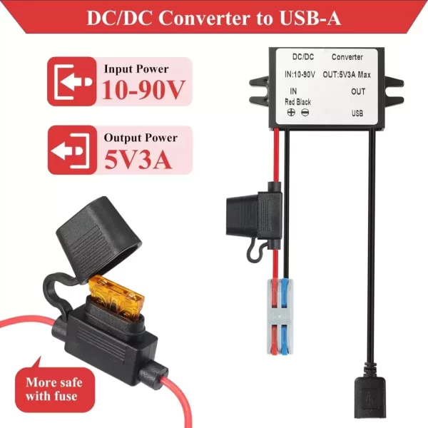 BEYIMEI DC Buck Converter 12V/24V/36V/48V/60V/72V to 5V3A 15W with USB