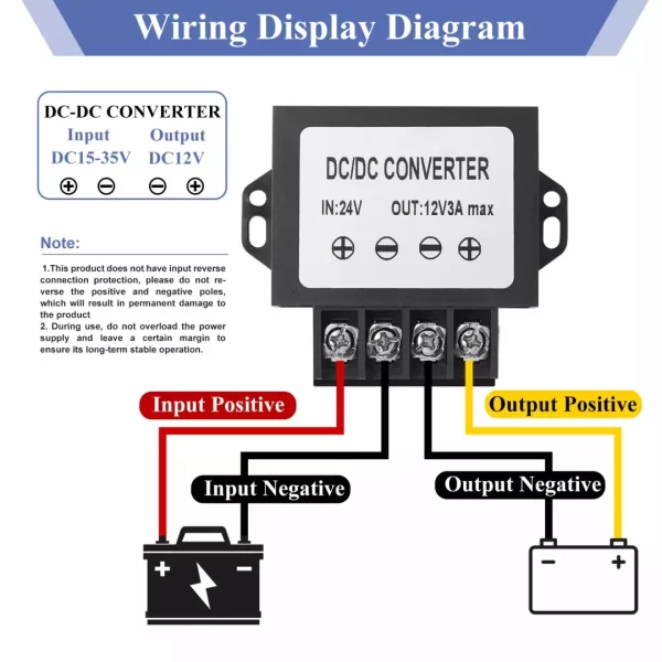 DC 24V Step Down to 12V Buck Converter, 15V-35V to 12V 3A 36W Step Down Converter Voltage Regulator