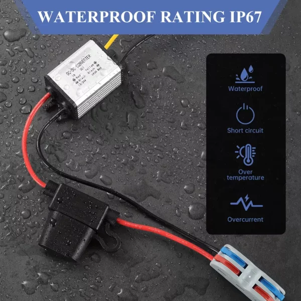 DC Step Down Converter 8-32V 12V/24V to 5V3A Voltage Waterproof Transformer with Fuse