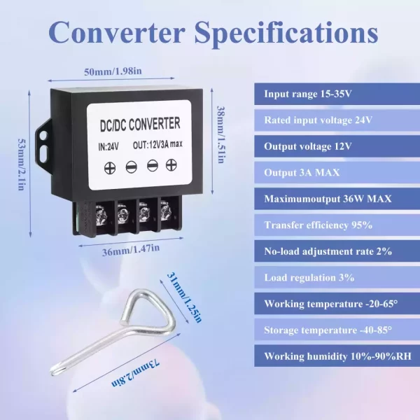 DC 24V Step Down to 12V Buck Converter, 15V-35V to 12V 3A 36W Step Down Converter Voltage Regulator
