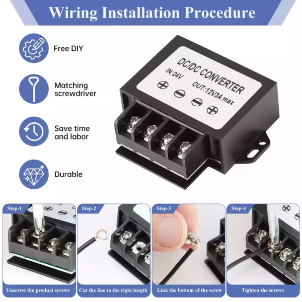 DC 24V Step Down to 12V Buck Converter, 15V-35V to 12V 3A 36W Step Down Converter Voltage Regulator